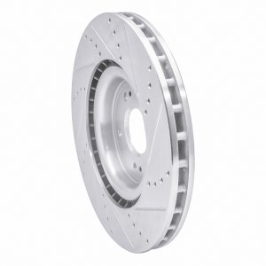 Mitsubishi Lancer Brake Rotor (1) - Front Left - R1 Concepts - Drilled & Slotted - Silver - `08-`15
